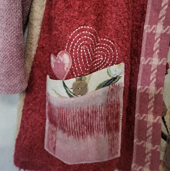 Coldwater Creek Artist Wonder Pink Patch Fleece Jacket XL dark, pink light heart - Picture 4 of 7